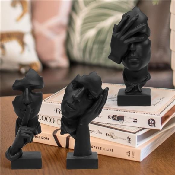 3 Pcs Thinker Statue, Silence is Gold Abstract Art Figurine, No Hear No See - Picture 2 of 6